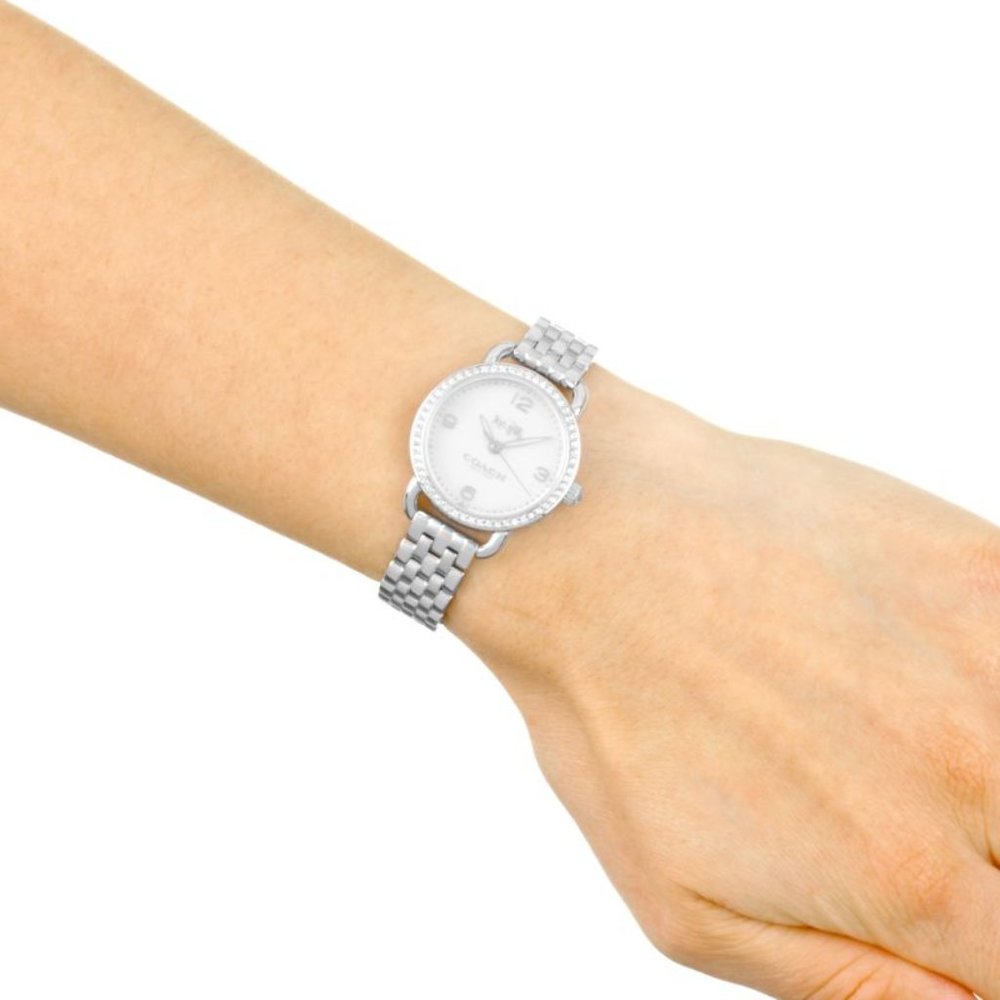 Coach WOMEN Silver Tone Delancey Mother of Pearl Crystal Watch 28mm 14502477 NWT - Picture 4 of 4